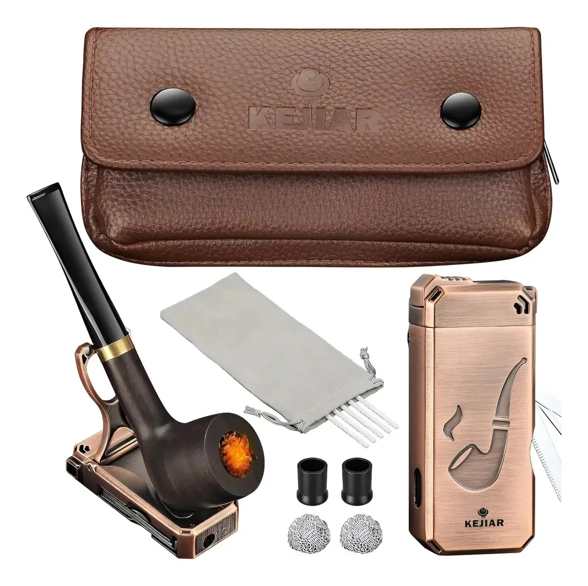 Conjunto de cachimbos de tabaco Kejiar com bolsa e isqueiro Bronc