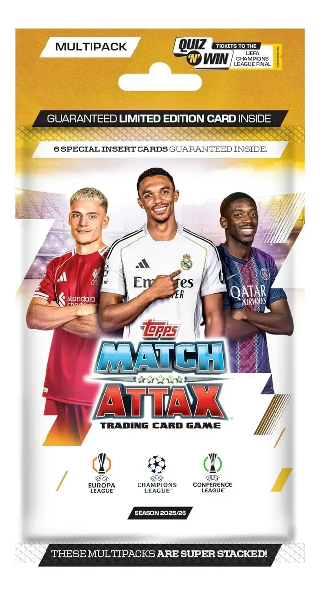 Cartões de futebol Topps Match Attax 2025 Cartões espanhóis da Uefa Topps Match Attax 2025 Uefa Champions League