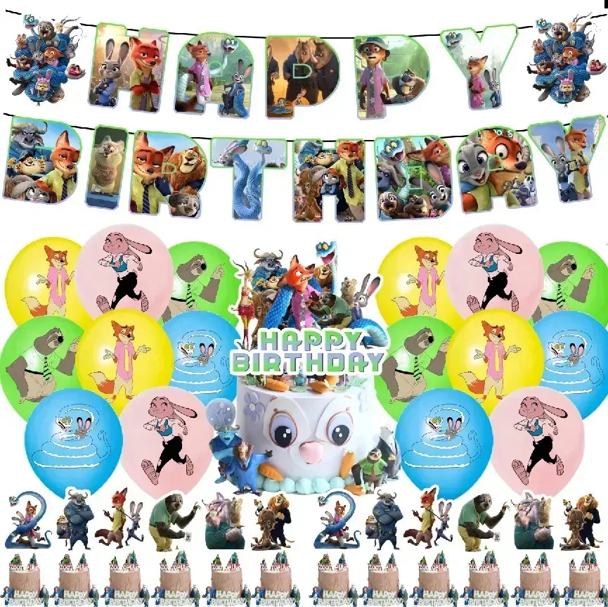 Kit de festa Shd Zootopia Balões de aniversário Decoração infantil Decorações de festa de aniversário com tema Zootopia 2