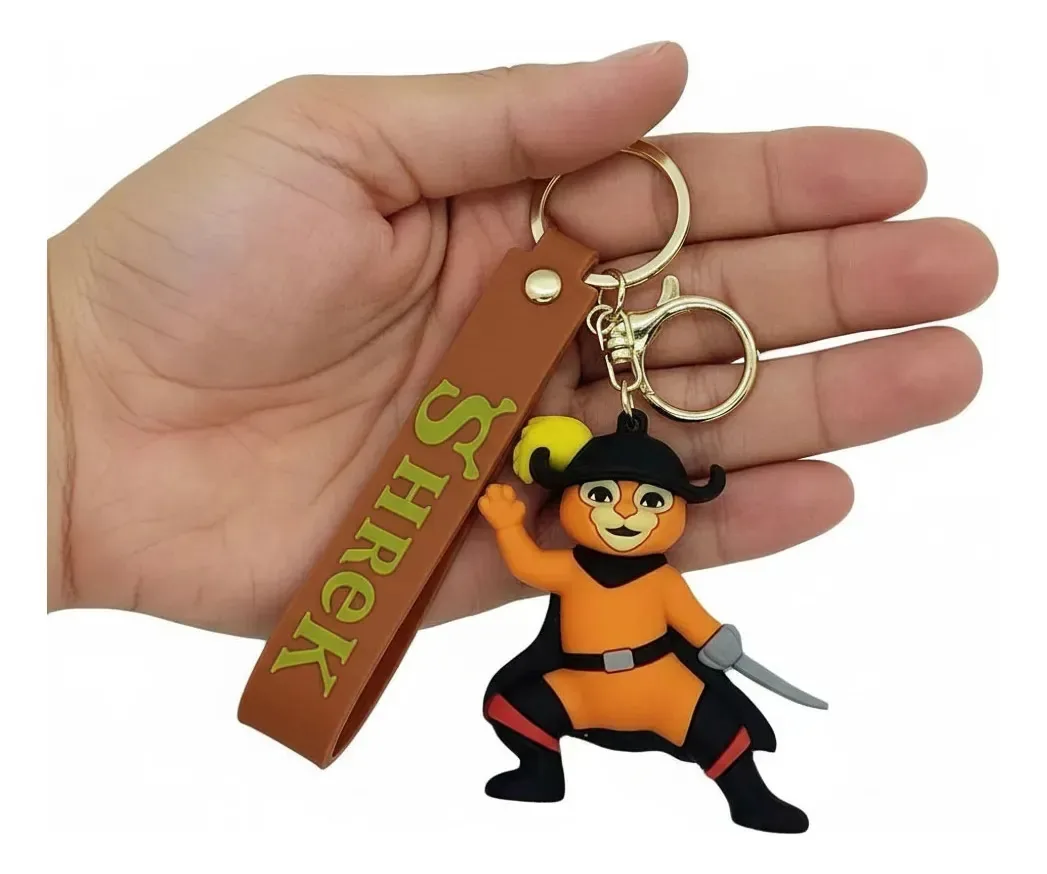 Chaveiro Gato De Botas Shrek Silicone Colecionável Laranja