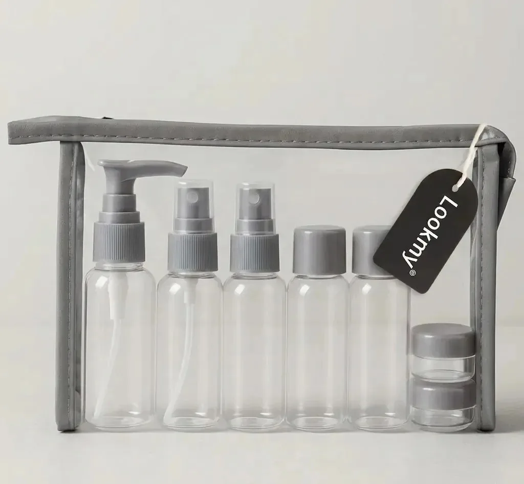 Bolsa de higiene Lookmy Grey com garrafas recarregáveis