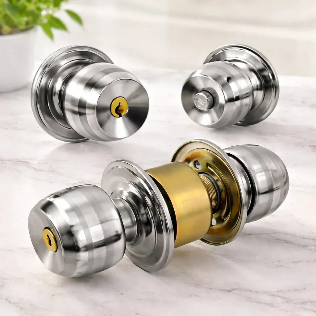 Fechadura tubular de quarto com fechadura + 3 chaves prateadas