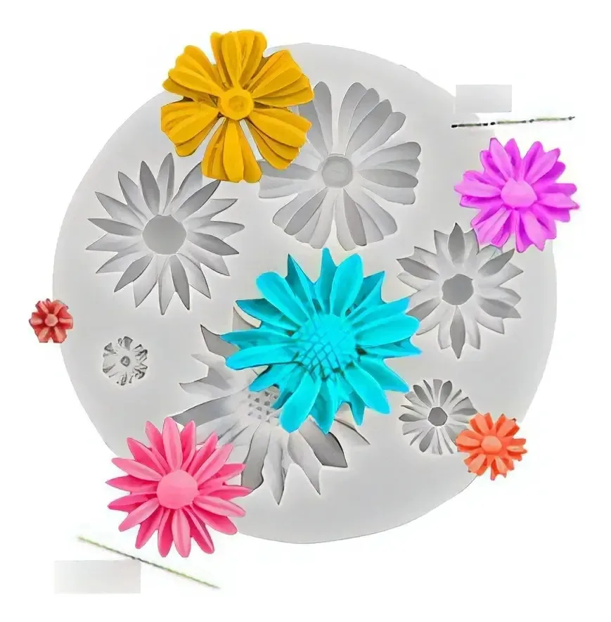 Moldes de moldes de silicone de resina epóxi Modelos Flowers X6 7x7cms