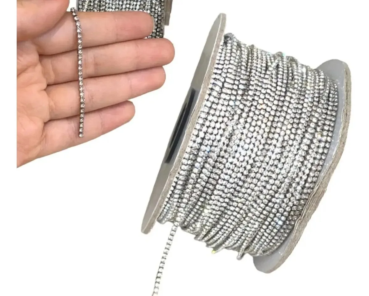 Strass Prata Em Metro - Corrente Fino Ss6.5 - Rolo Com 5mt