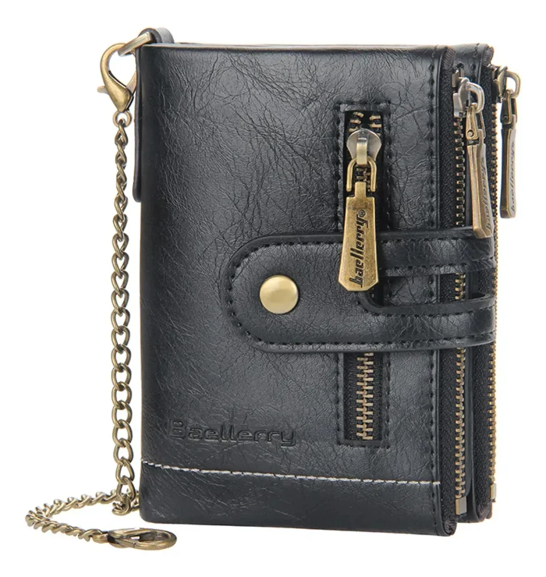 Carteira Masculina Couro Legitimo Puro + Porta Moedas Zíper Cor Black