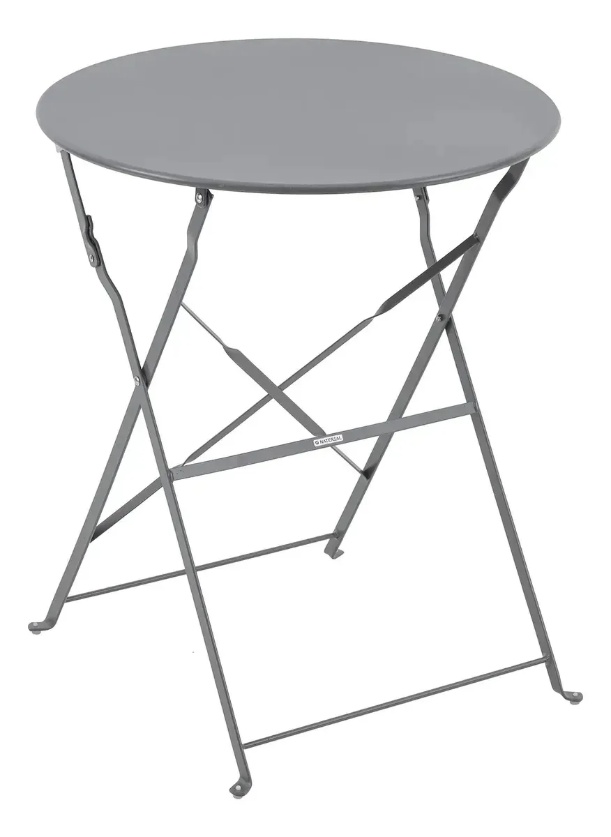Mesa Dobrável Redonda de Aço Cinza para Jardim Brazil Home Living