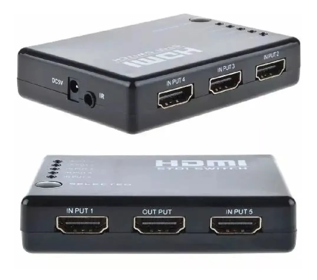 Interruptor HDMI, 5 entradas, 1 cabo de saída, controle remoto Full Hd