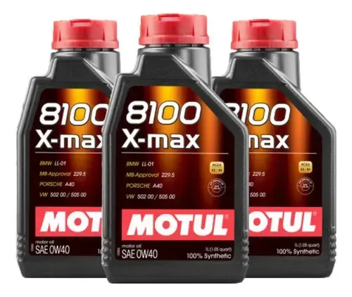 Kit Com 3 Óleos de Motor Motul 8100 X-Max 0W-40 Sintético de 3L