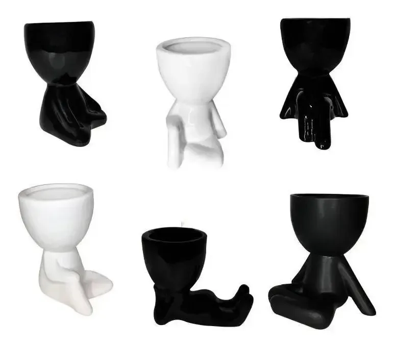 Kit 6 Enfeites Vasinhos Bob Porcelana Para Suculenta