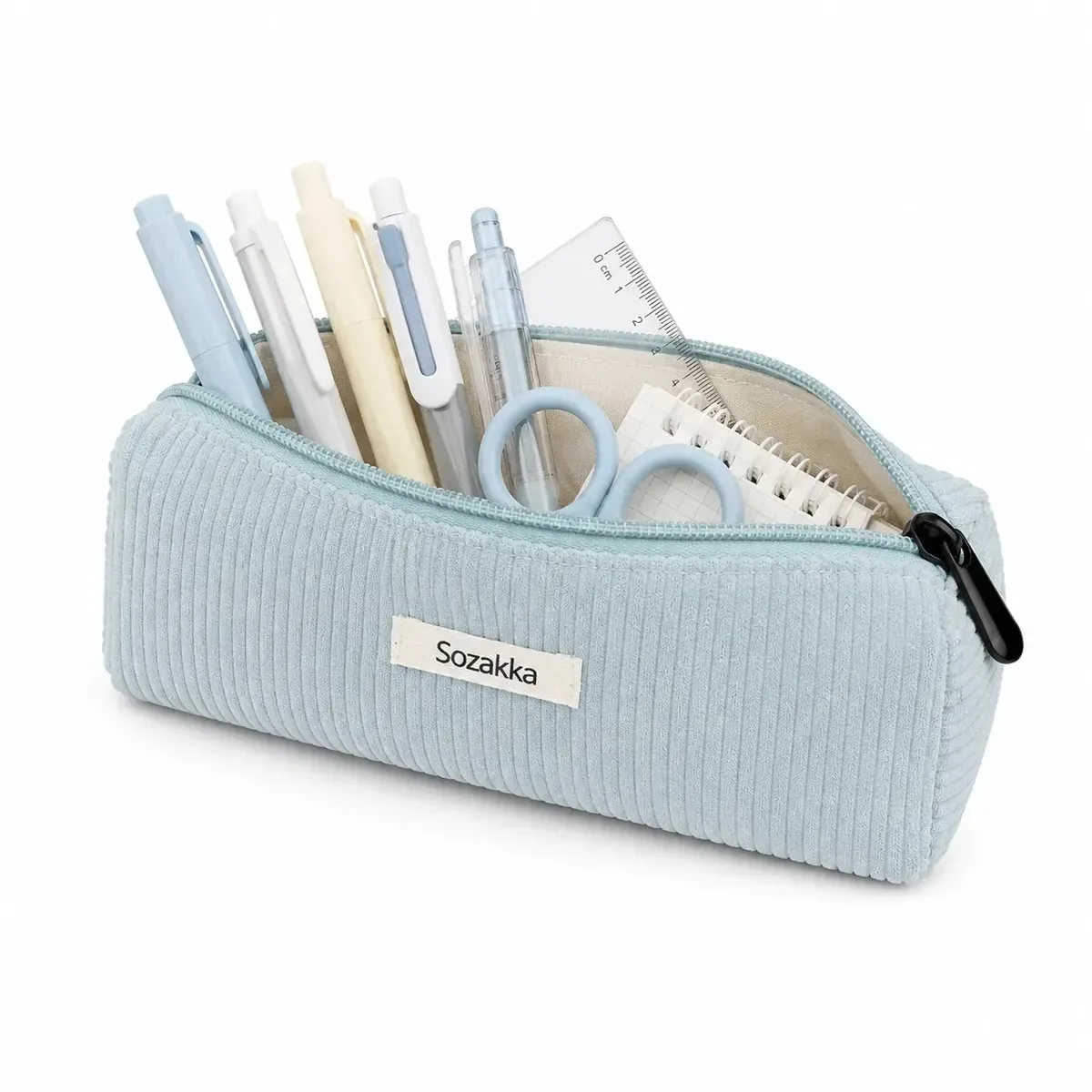 Estojo de lápis Lamb e azul claro Modern School Design Faculty 1 estojo estético fechado para canetas e lápis, lavável, resistente de qualidade premium — azul claro