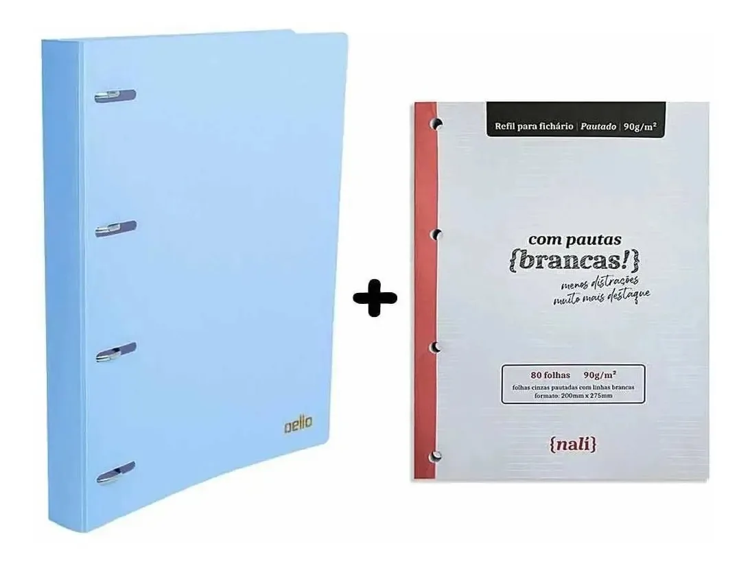 Fichario Universitario Tons Pasteis Azul Refil Nali Linhas