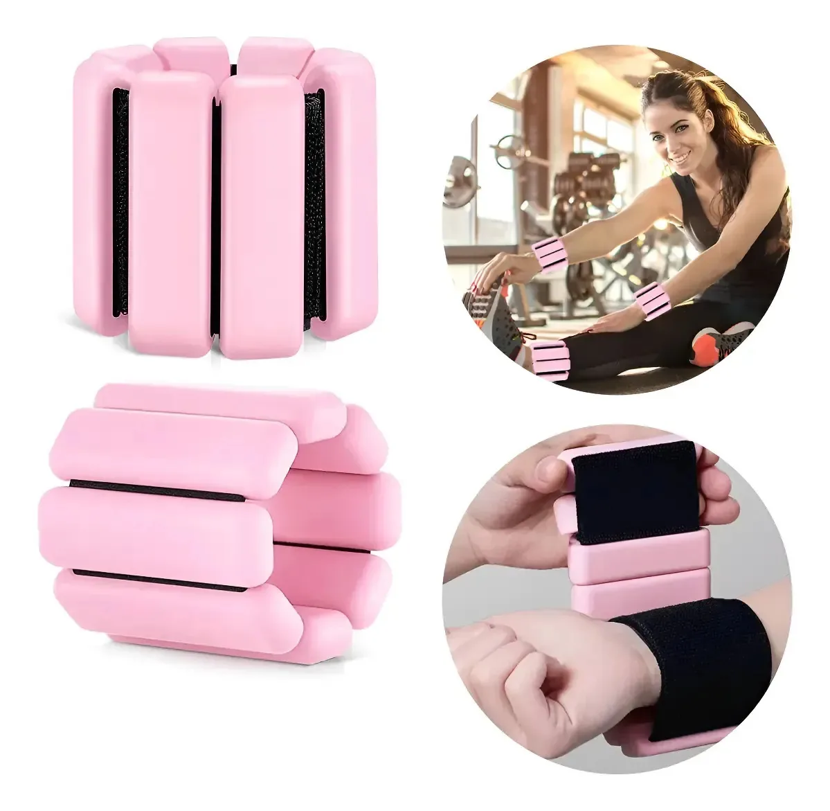 Par de tornozeleiras de 1 kg, pulseiras de peso, pulseiras de silicone, leggings, cor rosa