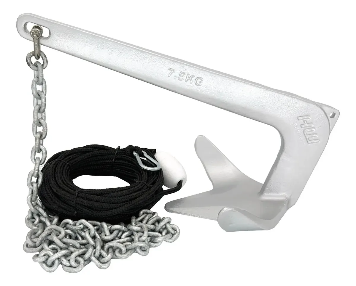Kit Ancora Bruce HW 7,5kg (50 metros) 2m Corrente para Barco Lancha ou Veleiro - Galvanizada sem Solda