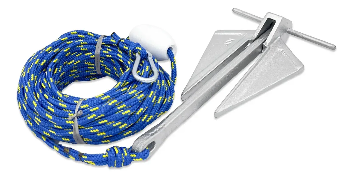 Kit Ancora 2,5kg (15 metros Azul) Danforth HW para Jet-ski Caiaque - Galvanizada