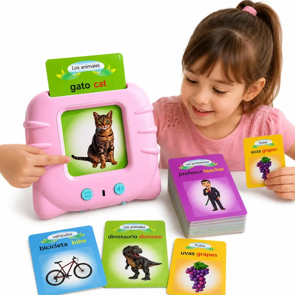 Cartões didáticos: espanhol, inglês, alto-falantes flash, brinquedo educacional montessori, leitura, aprendizagem de idiomas, vocabulário interativo recarregável, memória USB, estimulação precoce,...