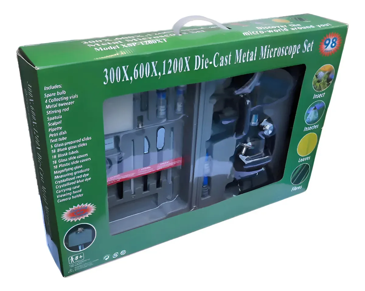 Kit de microscopia para crianças e iniciantes preto