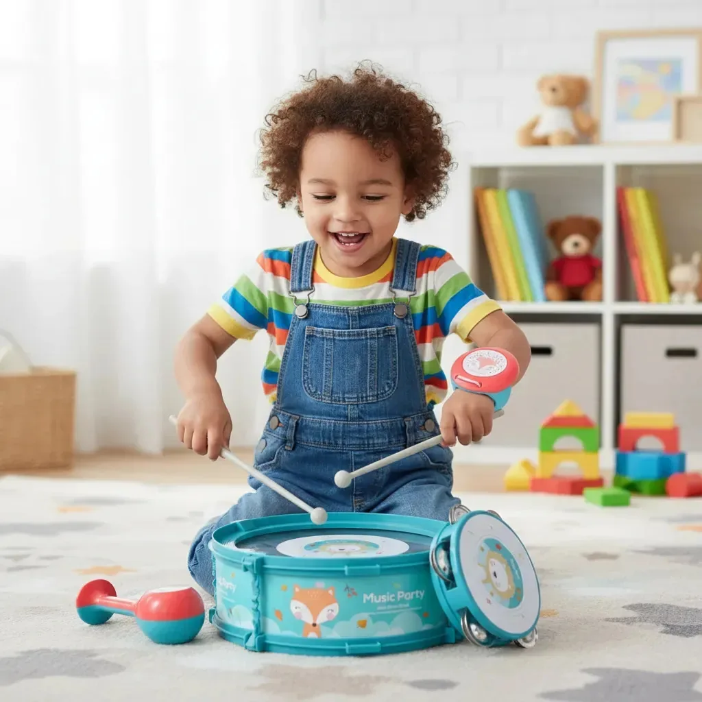 Instrumentos musicais com bateria para crianças, verde infantil