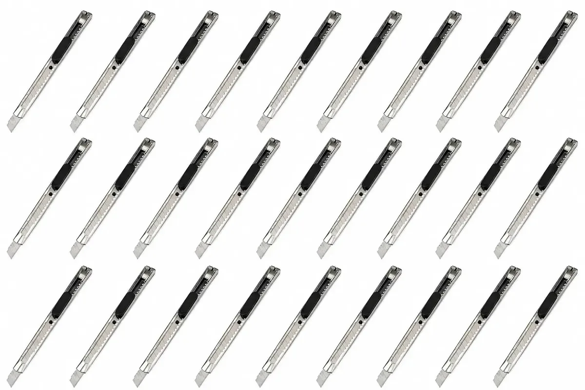 Cortador de catraca retrátil de metal multiuso profissional de 9 mm para escritório, artesanato doméstico e trabalho de precisão, pacote de clipes x 24 unidades