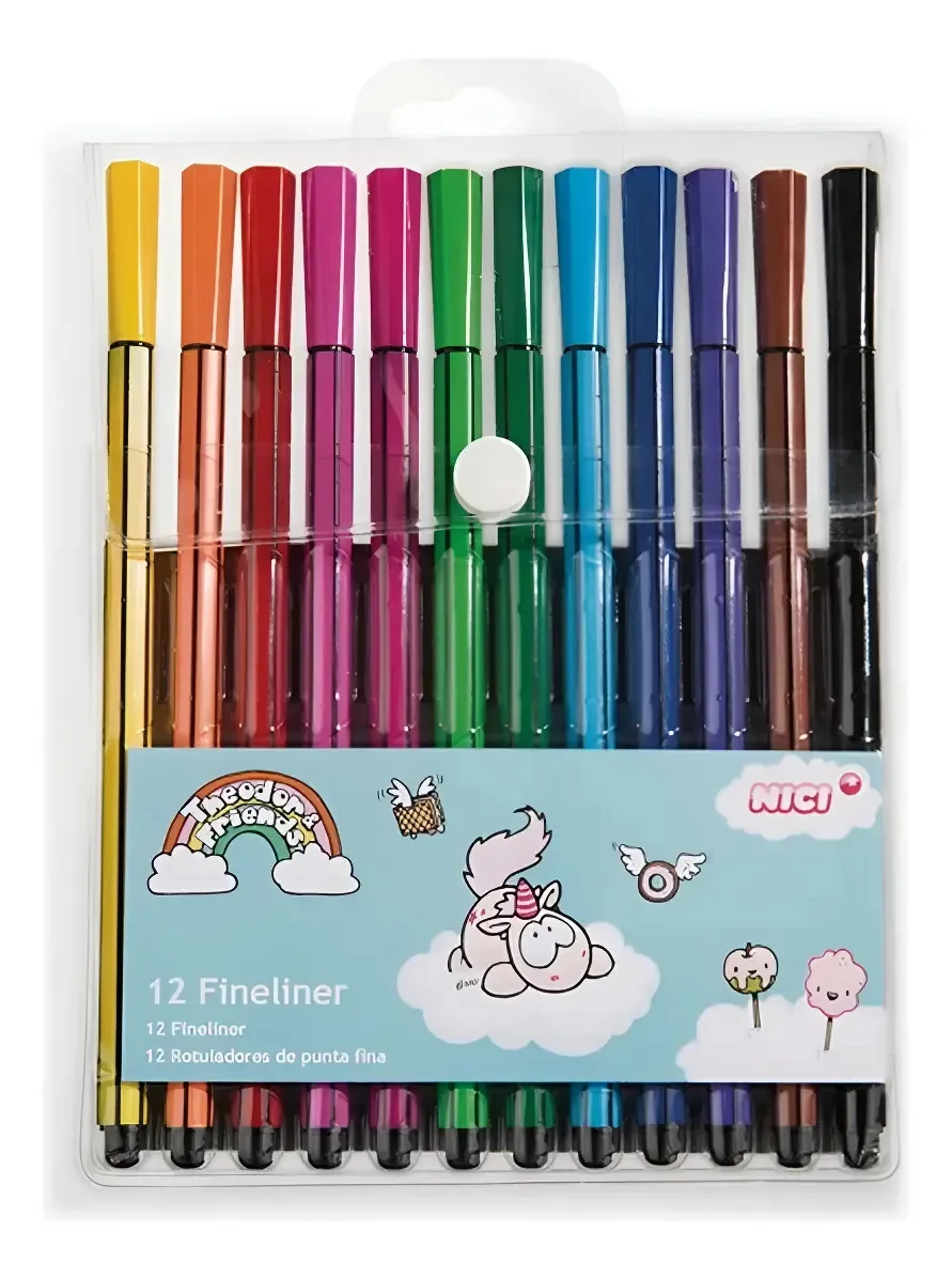 Canetas Nici Theodor Fine Point, conjunto de 12 cores