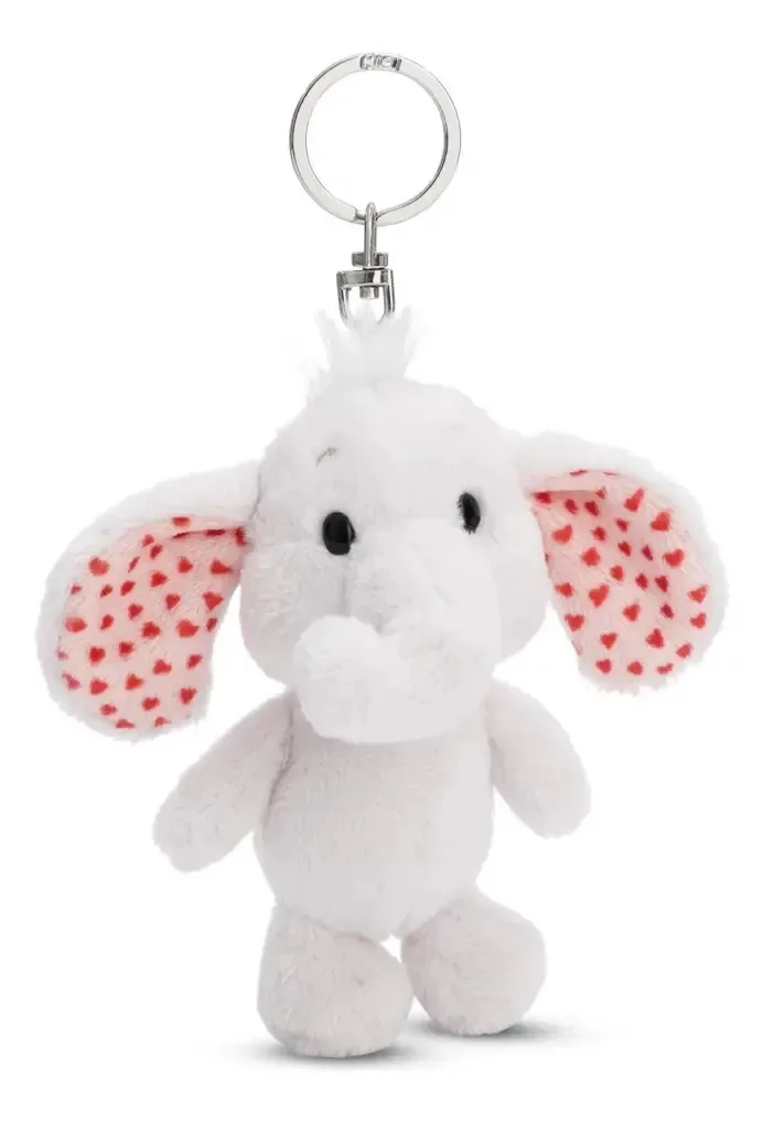Chaveiro Nici, elefante de 10 cm com orelhas cheias de amor, branco