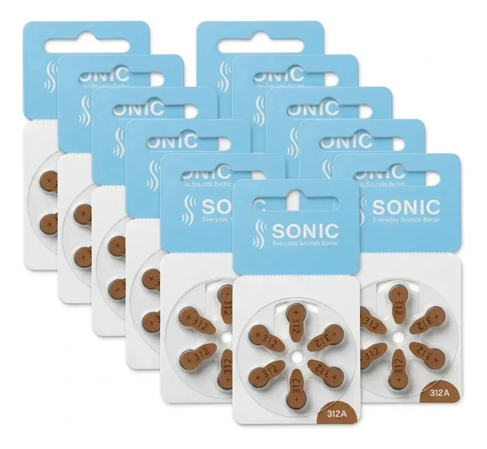 60 Pilhas/bateria 312 Marca Sonic Aparelhos Auditivos/ 60 Un Marrom