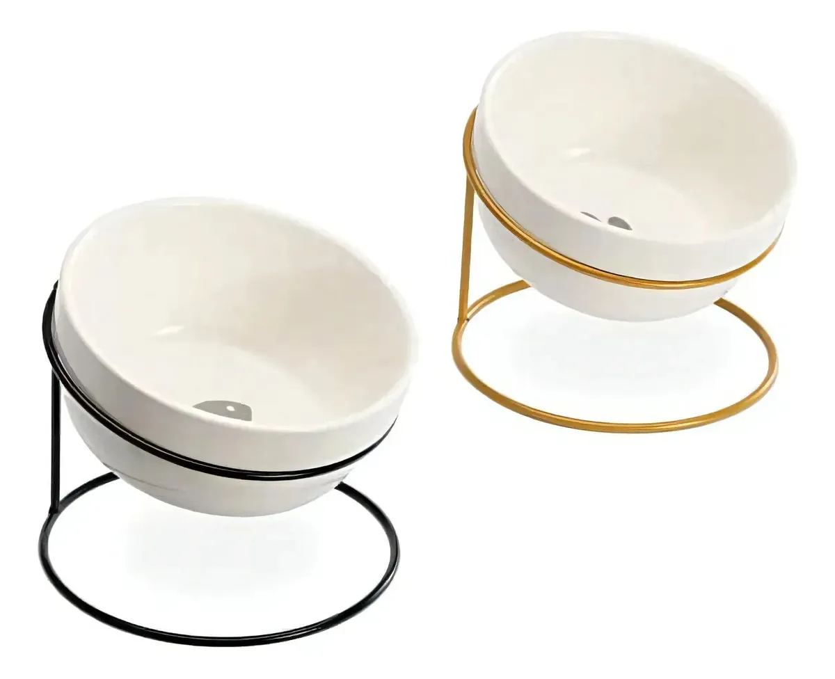 Comedouro e bebedouro Navaris para animais de estimação — Alimentadores elevados para cães e gatos — 2 tigelas elevadas e inclinadas de 14 x 14 x 11 cm e 2 suportes de metal
