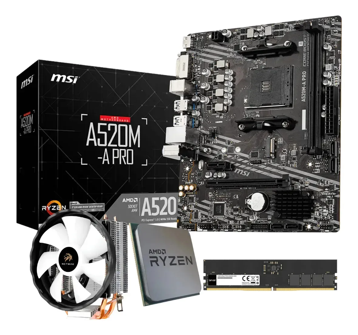 Combinação de atualização Amd Ryzen 5 3400g | 8 GB | A520 120 mm preta