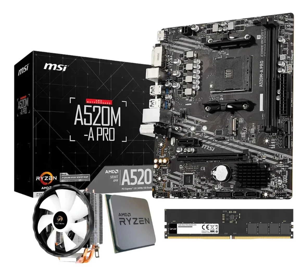 Combinação de atualização Amd Ryzen 3 3200g | A520 | 8 GB em preto