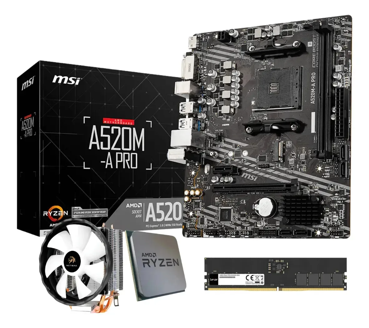 Combinação de atualização Amd Ryzen 3 3200g | A520 | 16 GB em preto