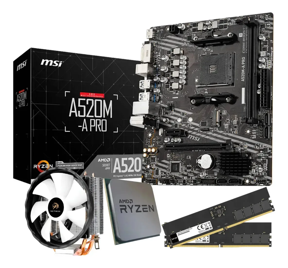 Combinação de atualização Amd Ryzen 5 3400g | A520 | 16 GB 120 mm em preto