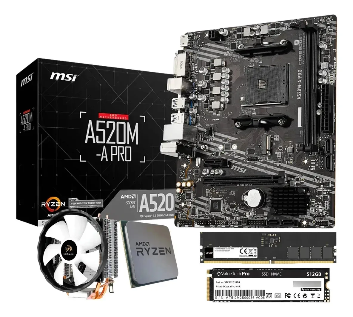 Atualização combinada Amd Ryzen 3 3200g | A520 16 GB 512 GB preto