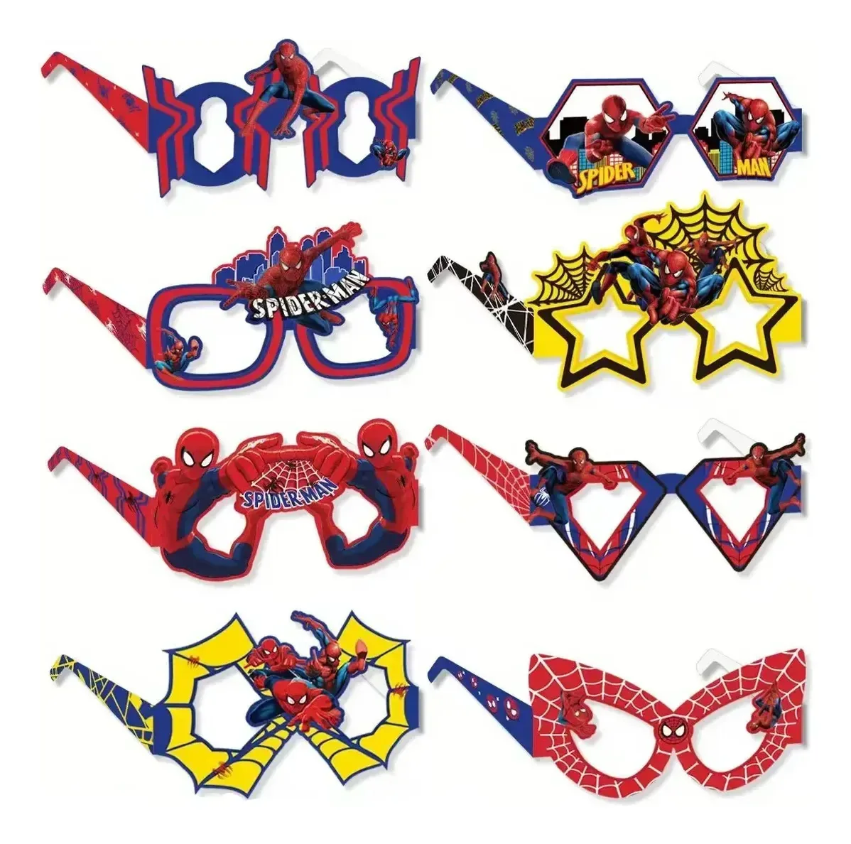 Kit de festa Spiderman: óculos temáticos, 16 unidades, 8 modelos diferentes para celebrações e fotos divertidas com crianças