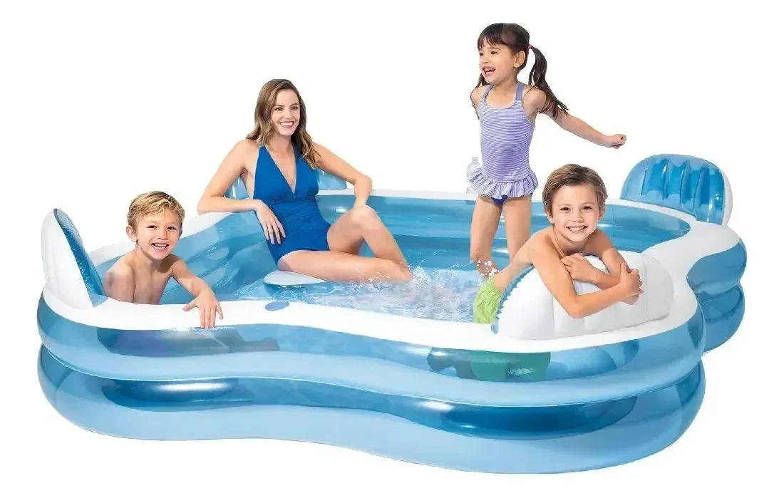Assentos embutidos de piscina inflável Intex para famílias em azul claro