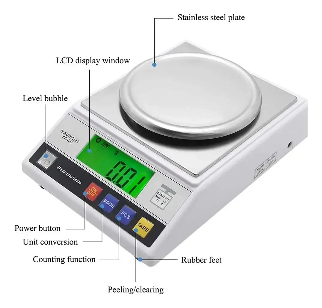 Balança de laboratório de precisão Cqing, balança analítica eletrônica de 0,01 g, balança de laboratório digital com pára-brisa, duas fontes de alimentação, 13 unidades