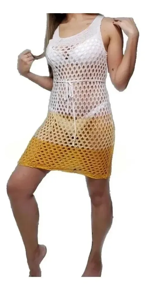 Saída De Praia Vestido Tricot Premium Regata Moda Verão
