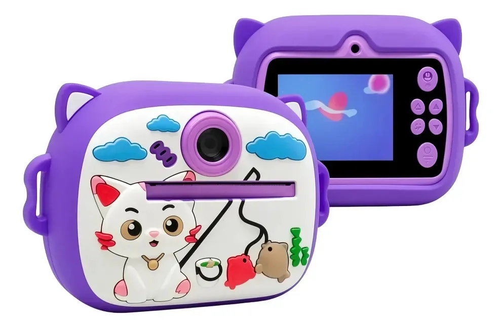 Impressora fotográfica infantil instantânea e 3 rolos roxos com 3 rolos