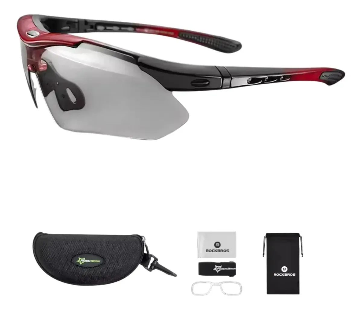 Óculos de sol esportivos fotocromáticos Rockbros 10143rkb pretos com vermelho