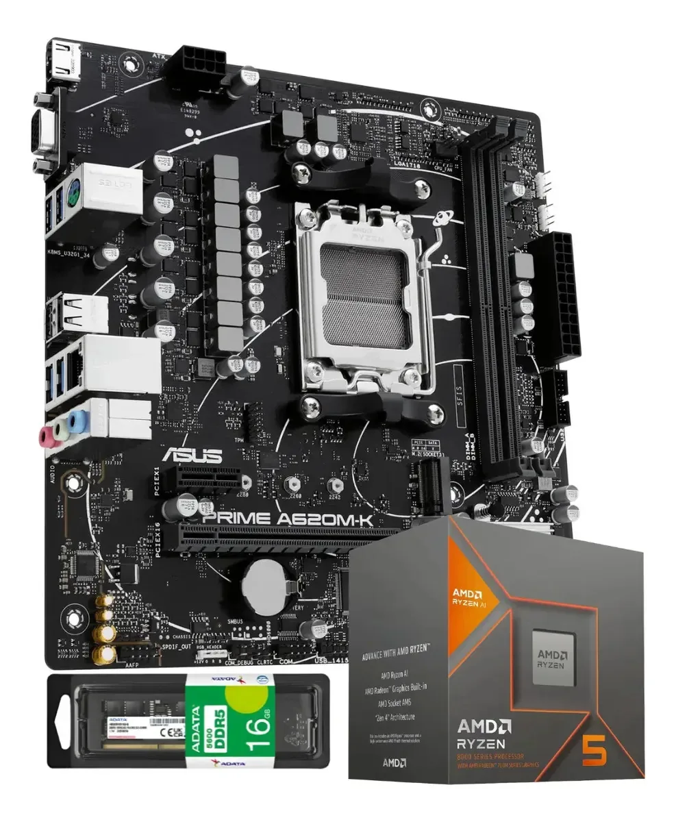 Combinação de atualização Amd Ryzen 5 8600g Am5 | A620m | 16 GB em preto
