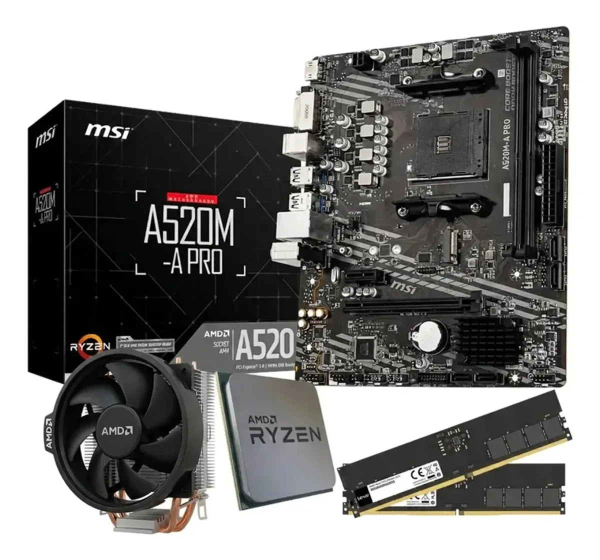 Combinação de atualização Amd Ryzen 5 3400g | A520 | 16 GB | Preto