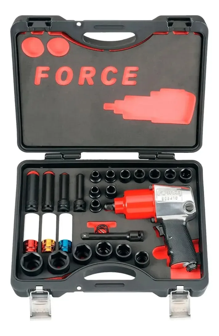 Conjunto de chaves de impacto pneumáticas Force 1/2 814nm + 29 peças vermelhas