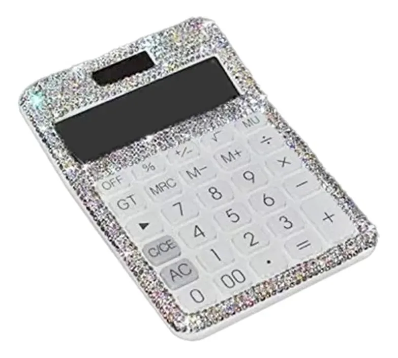 Bateria solar e de alimentação dupla Mautacly Rhinestone Crystal Dazzling de 12 dígitos, calculadora com tela LCD para escritório e escola