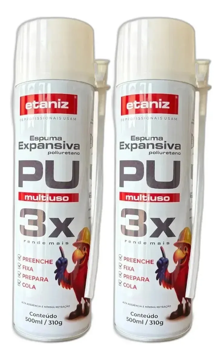 2 Espumas Expansiva Pu Multiuso 500ml Etaniz Kit4402