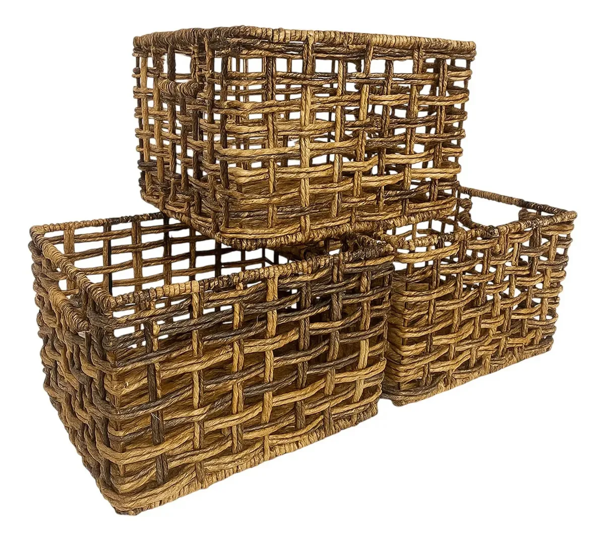 Conjunto Wrightmart de cestos de vime de abaca de tecido de 3 M - preto