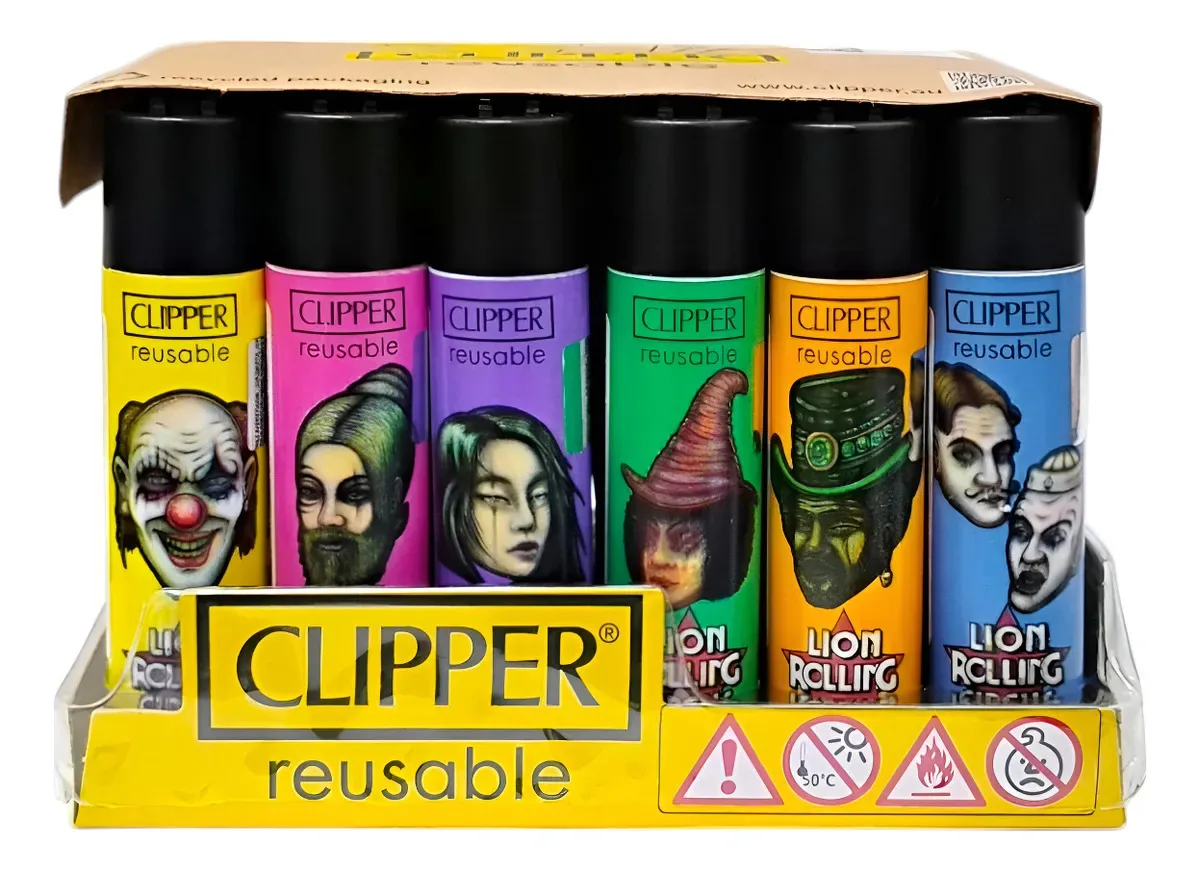 Caixa 24 Isqueiros Clipper/lion Rolling Circus Recarregável