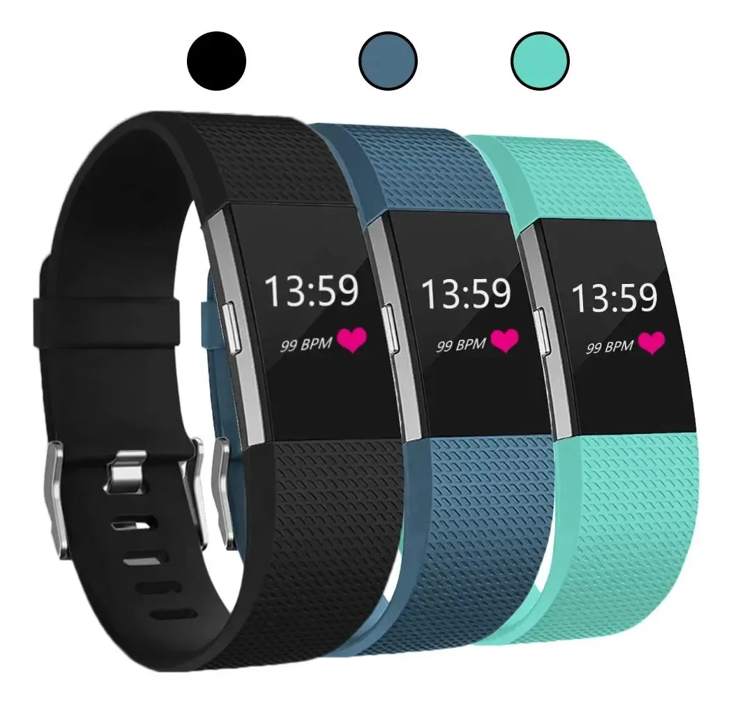 Fcloud - Rastreadores de atividades físicas compatíveis com Fitbit Charge 2 Edição Especial - Pulseiras de atividade física ajustáveis (tamanho grande), preto e verde-azulado