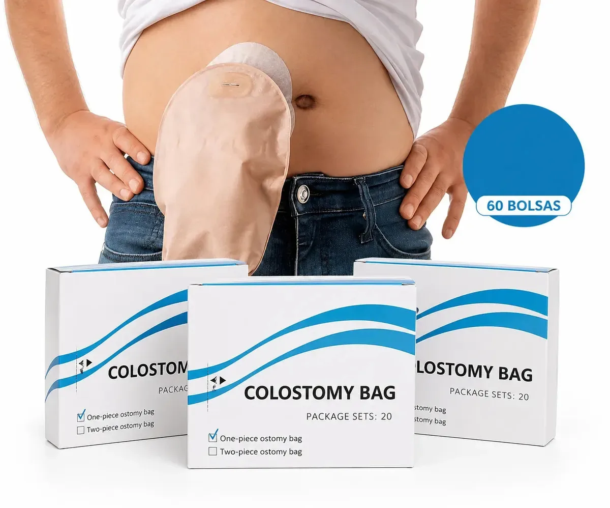 Pacote de 60 sacos de ostomia, colostomia, ileostomia drenável, adesivo cortável, hidrocolóide antivazamento, para uso diário prolongado, sistema de tratamento de estomas, peça única, discreto,...