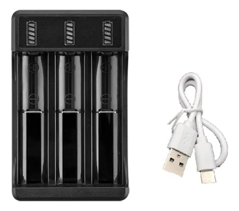 Carregador rápido Hoadoek 18650 com cabo tipo C, bateria de lítio de 4,2 V, carregador inteligente para bateria 14500 26650 18650, 3 slots