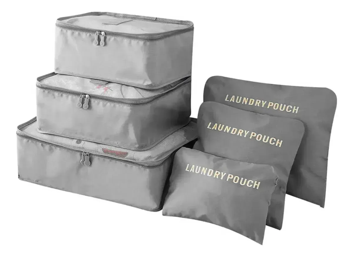 Conjunto X6: organizador de malas, mochila, bagagem, viagem, cinza