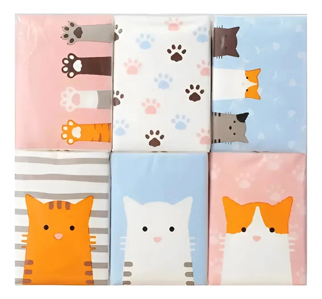 Conjunto Com 18 Pacotes De Lenços De Papel Pets Miniso Figuras Gatos