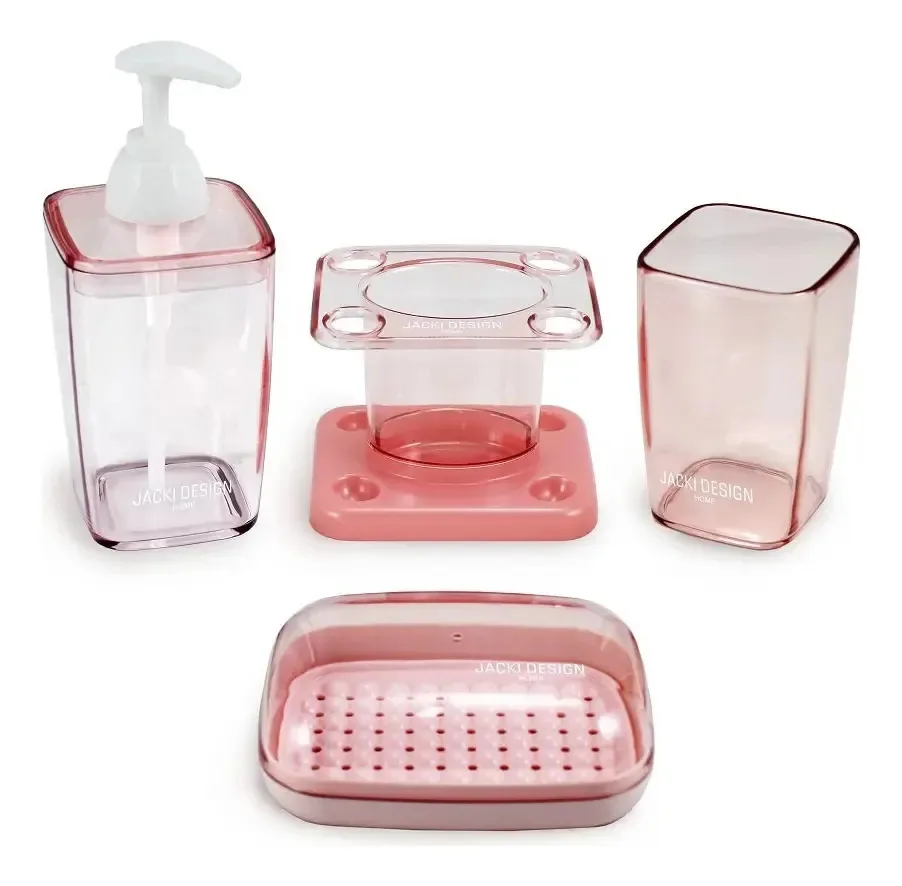 Kit Banheiro 4 Peça Porta Escova Dental Saboneteira Jogo Pia